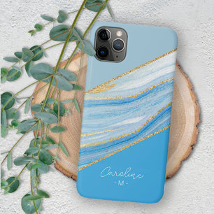 Benutzerdefiniertes Ombre Helles Azurblau Marmor K iPhone 16 Pro Max Hülle