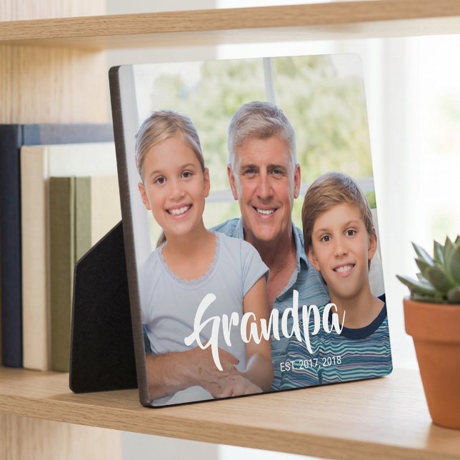 Benutzerdefiniertes Opa-Modernes-Skript-Foto Fotoplatte (Custom Grandpa Established Modern Script Photo Plaque)