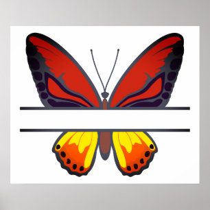 Benutzerdefiniertes Orange Butterfly Split Monogra Poster