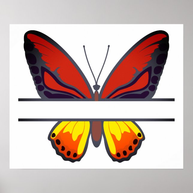 Benutzerdefiniertes Orange Butterfly Split Monogra Poster (Vorne)