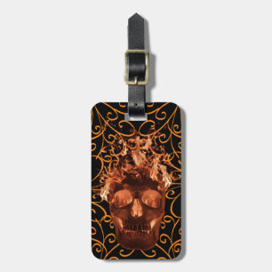 Benutzerdefiniertes Orange Flame Skull-Gepäckanhän Gepäckanhänger