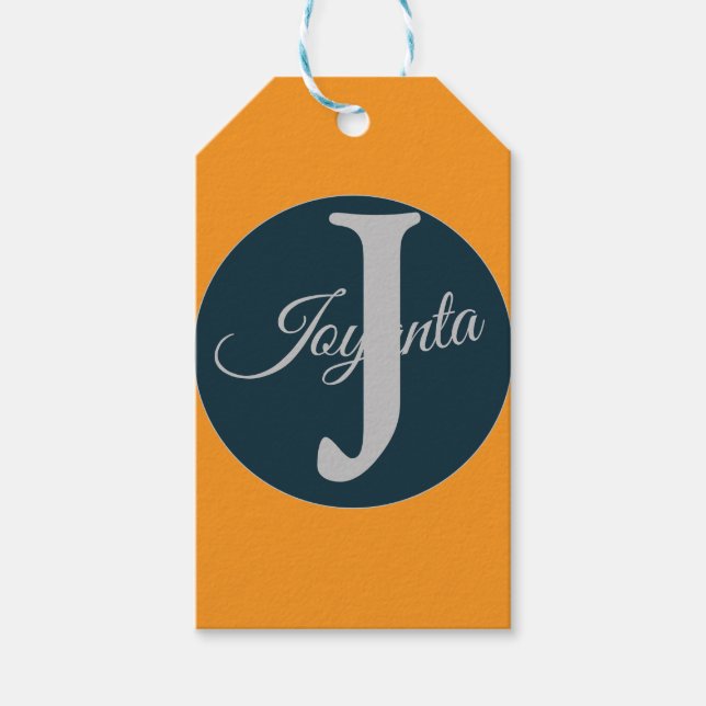 Benutzerdefiniertes orange grau blau Monogramm Ele Geschenkanhänger (Vorderseite)