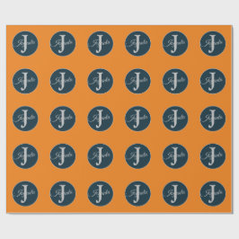 Benutzerdefiniertes orange grau blau Monogramm Ele Geschenkpapier