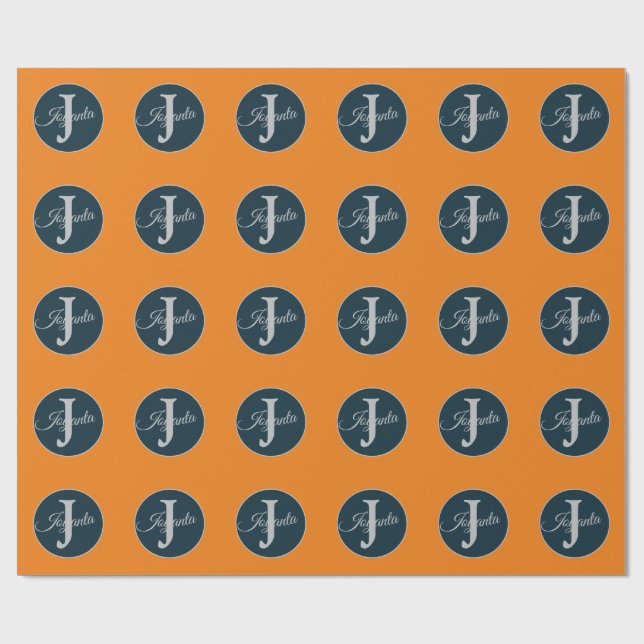 Benutzerdefiniertes orange grau blau Monogramm Ele Geschenkpapier (Flach)
