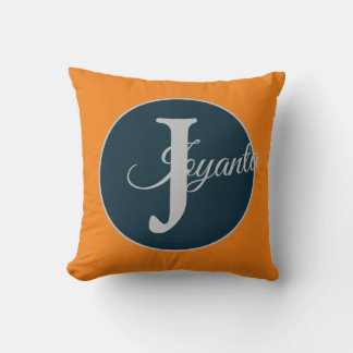 Benutzerdefiniertes orange grau blau Monogramm Ele Kissen