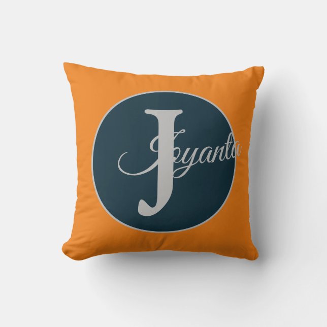 Benutzerdefiniertes orange grau blau Monogramm Ele Kissen (Vorderseite)