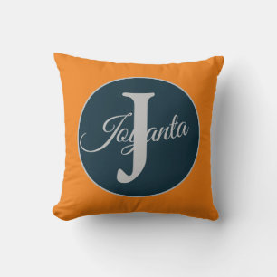 Benutzerdefiniertes orange grau blau Monogramm Ele Kissen
