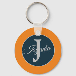 Benutzerdefiniertes orange grau blau Monogramm Ele Schlüsselanhänger