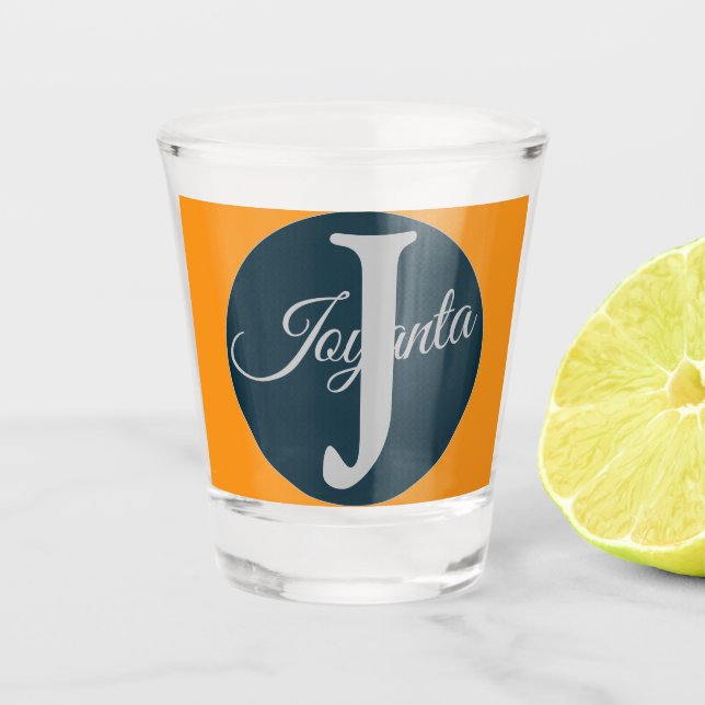 Benutzerdefiniertes orange grau blau Monogramm Ele Schnapsglas (Vorderseite)