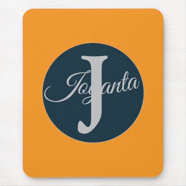 Benutzerdefiniertes orange graues blaues Monogramm Mousepad (Vorne)