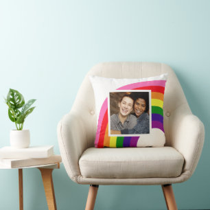 Benutzerdefiniertes Paar-Foto mit Retro-Regenbogen Kissen