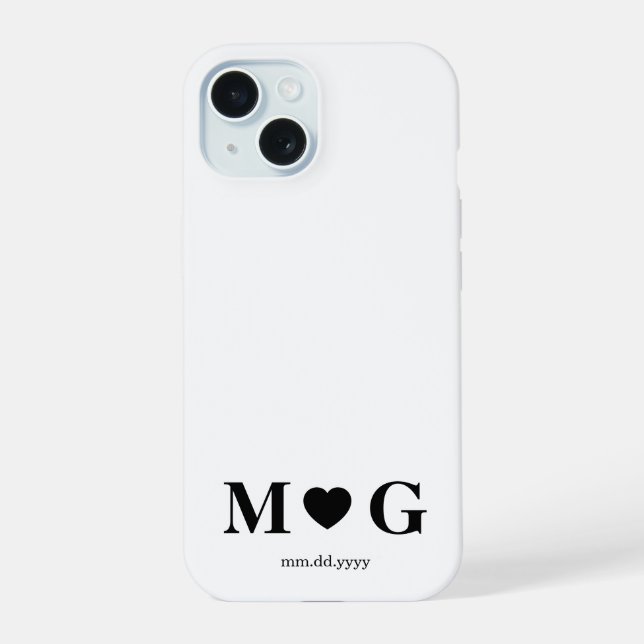 Benutzerdefiniertes Paarmarken-Herzmonogramm iPhone 15 Hülle (Rückseite)