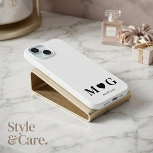 Benutzerdefiniertes Paarmarken-Herzmonogramm iPhone 15 Hülle