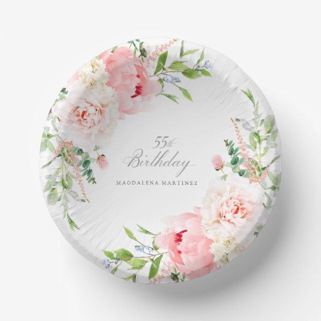 Benutzerdefiniertes Papier mit rosa Pfingstrosen-B Pappteller (Vorderseite)
