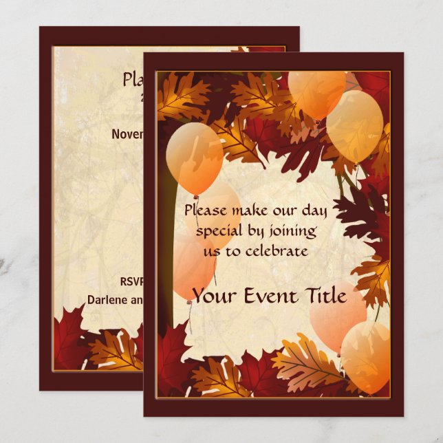 Benutzerdefiniertes Party für Blätter im Herbstfar Einladung (Vorne/Hinten)