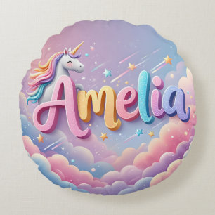 Benutzerdefiniertes Pastell-Einhorn-Name-Kissen Rundes Kissen