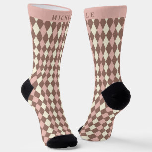 Benutzerdefiniertes Pastellrosa Gelbbraune Raute M Socken