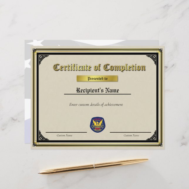 Benutzerdefiniertes Patchzertifikat für Thin Blue  (Vorderseite/Rückseite Beispiel)