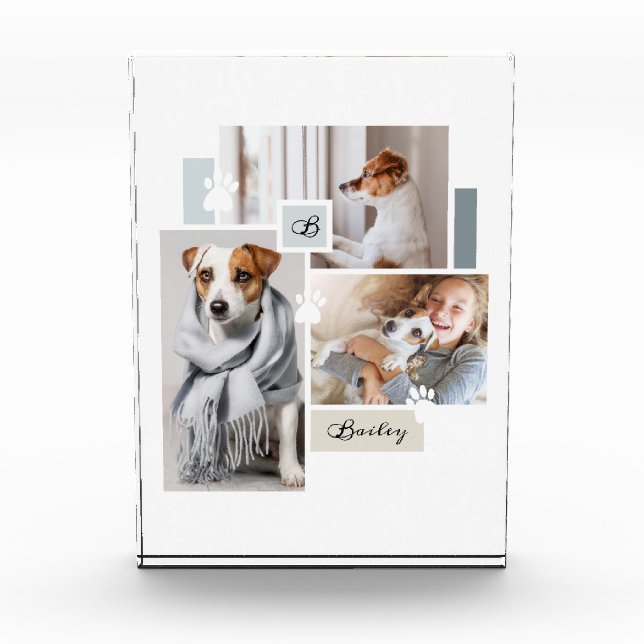 Benutzerdefiniertes Pet Collage Monogram Modern Th Fotoblock (Vorderseite)
