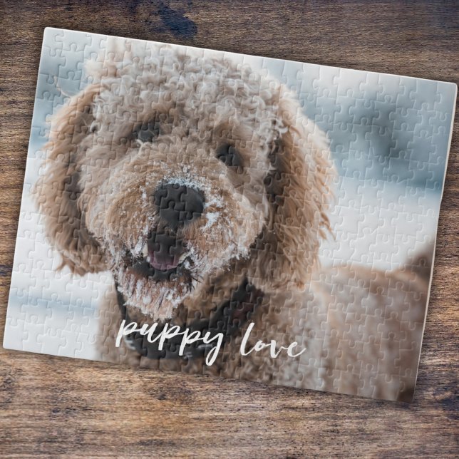 Benutzerdefiniertes Pet-Hundfoto-Vorlage Welpe-Lie Puzzle (Upload your pet photo. "Puppy love" can be changed to your dogs name too.)