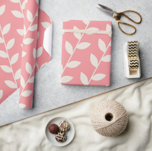 Benutzerdefiniertes Pink 70er Retro-Blattmuster Geschenkpapier