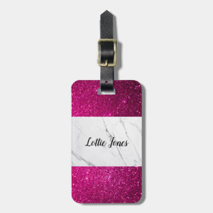 Benutzerdefiniertes Pink Glitter weißer Marmor Dru Gepäckanhänger