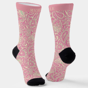 Benutzerdefiniertes Pink Grün Gelb Paisley-Muster Socken