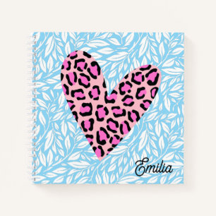 Benutzerdefiniertes Pinky Leopard Herz Blau Chic v Notizbuch