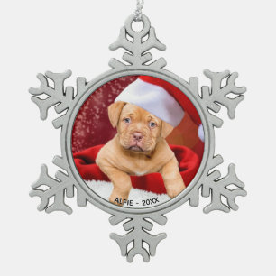 Benutzerdefiniertes Pitbull-Welpen-Hund-Foto Schneeflocken Zinn-Ornament