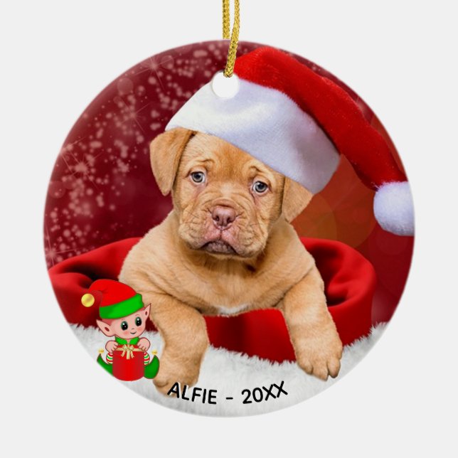 Benutzerdefiniertes Pitbull Welpendog-Foto mit Nie Keramik Ornament (Vorne)