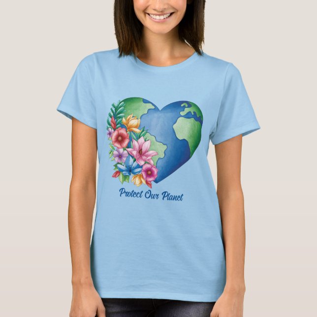 Benutzerdefiniertes Planet Erde Herz T-Shirt (Vorderseite)