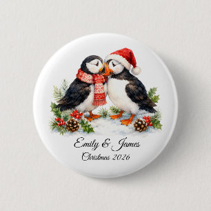 Benutzerdefiniertes Puffin-Paar Süßes Weihnachten Button