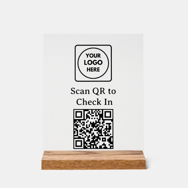 Benutzerdefiniertes QR-Code Check-In Logo Schwarze Acrylschild (Vorderseite)