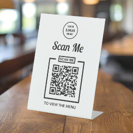 Benutzerdefiniertes QR-Code Firmenlogo Schwarz/Wei Sockelschild