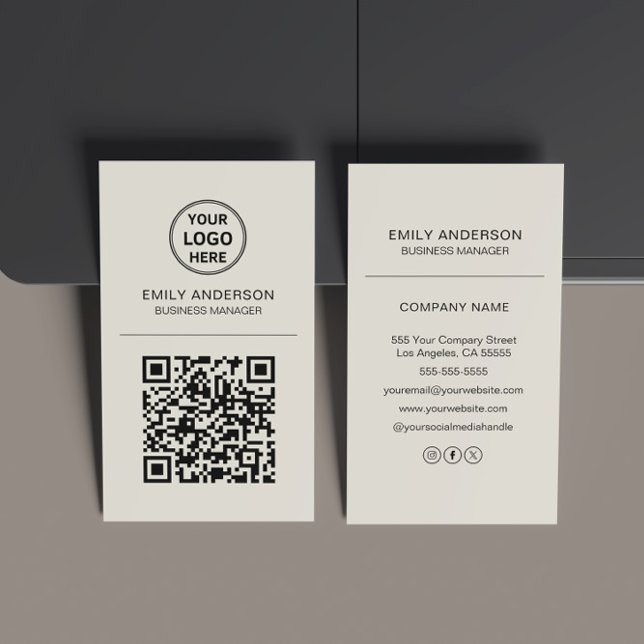Benutzerdefiniertes QR-Code-Logo Minimal Beige Visitenkarte (Custom QR Code Logo Minimal Beige Business Card)
