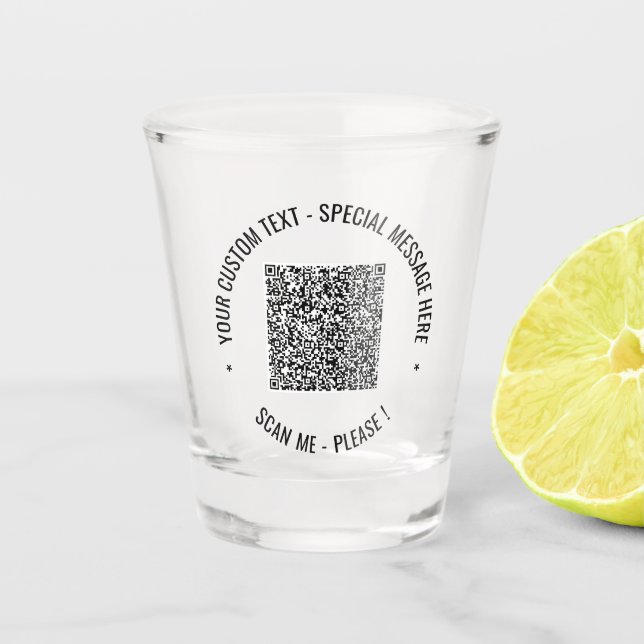 Benutzerdefiniertes QR-Code Scan Info Textfarben S Schnapsglas (Vorderseite)