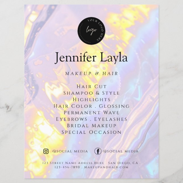 Benutzerdefiniertes QR-Logo Elegant Lila Holografi Flyer (Vorne)