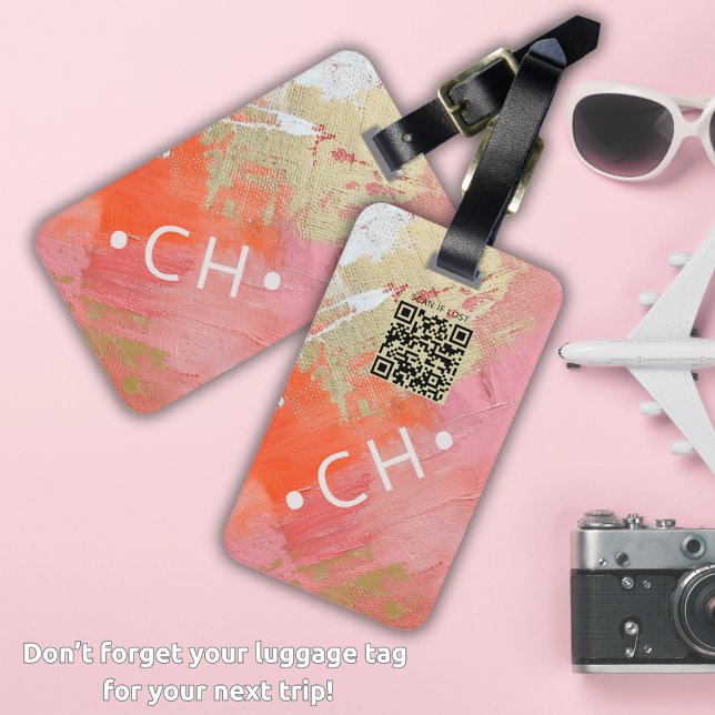 Benutzerdefiniertes QR-Monogramm Modern rosa Gold Gepäckanhänger (Von Creator hochgeladen)