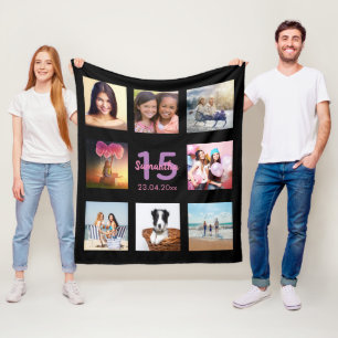 Benutzerdefiniertes Quinceanera-Foto mit schwarzem Fleecedecke