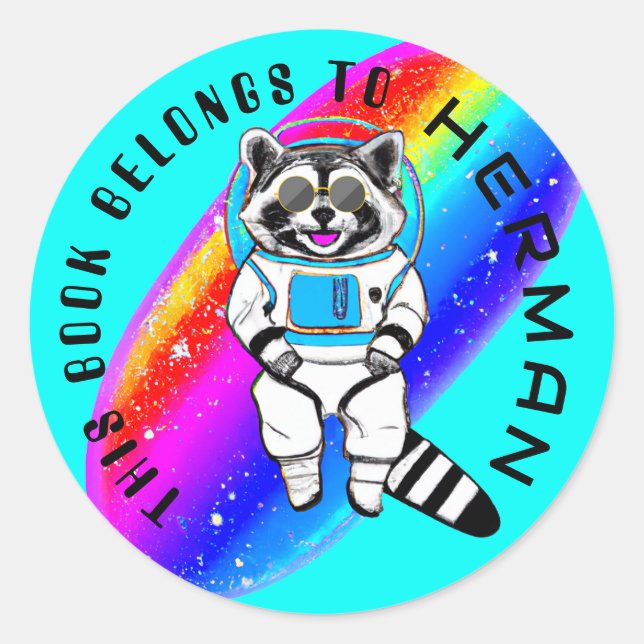 Benutzerdefiniertes Raccoon Astronauten-Regenbogen Runder Aufkleber (Vorderseite)