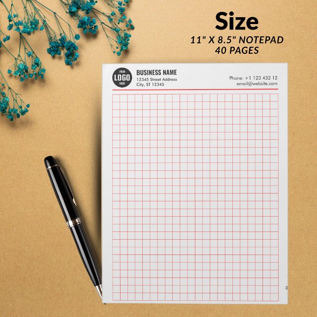 Benutzerdefiniertes Raster Notepad 5 Quadrate/Zoll Notizblock (Custom Grid Notepad 5 Sq/Inch with Logo & Info - RED GRID -)