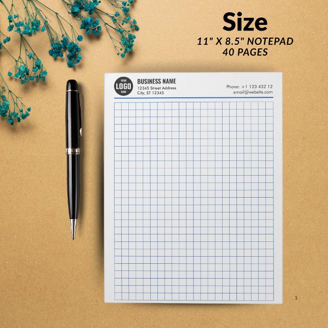 Benutzerdefiniertes Raster Notepad 5 Quadrate/Zoll Notizblock (Custom Grid Notepad 5 Sq/Inch with Logo & Info - BLUE GRID -)