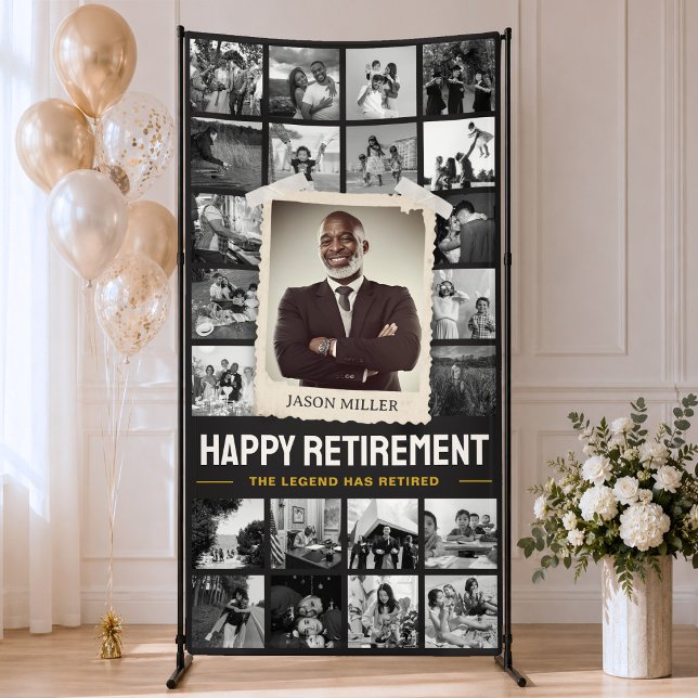 Benutzerdefiniertes Rentnerbanner, Retro-Fotocolla Banner (Custom Retirement Banner, Retro Photo Collage 4x8' Banner)