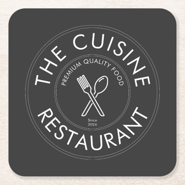 Benutzerdefiniertes Restaurant-Logo modernes quadr Rechteckiger Pappuntersetzer (Vorderseite)