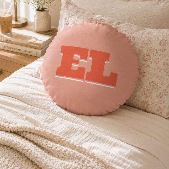 Benutzerdefiniertes Retro Fett-Uni Dorm Monogram Rundes Kissen (Preppy Collegiate Monogram Round Pillow)