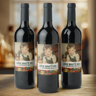 Benutzerdefiniertes Retro-Foto-Geschenk zum Geburt Weinetikett