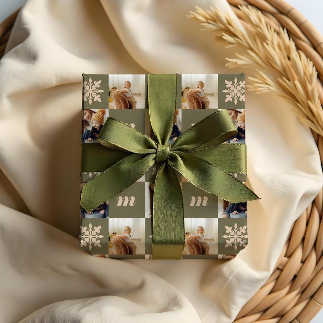 Benutzerdefiniertes Retro-Foto-Monogramm Geschenkpapier (Retro Chequered Pattern Custom Photo Monogram Wrapping Paper)