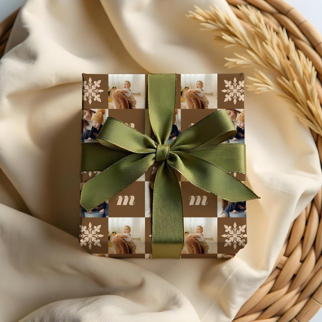 Benutzerdefiniertes Retro-Foto-Monogramm Geschenkpapier (Retro Chequered Pattern Custom Photo Monogram Wrapping Paper)