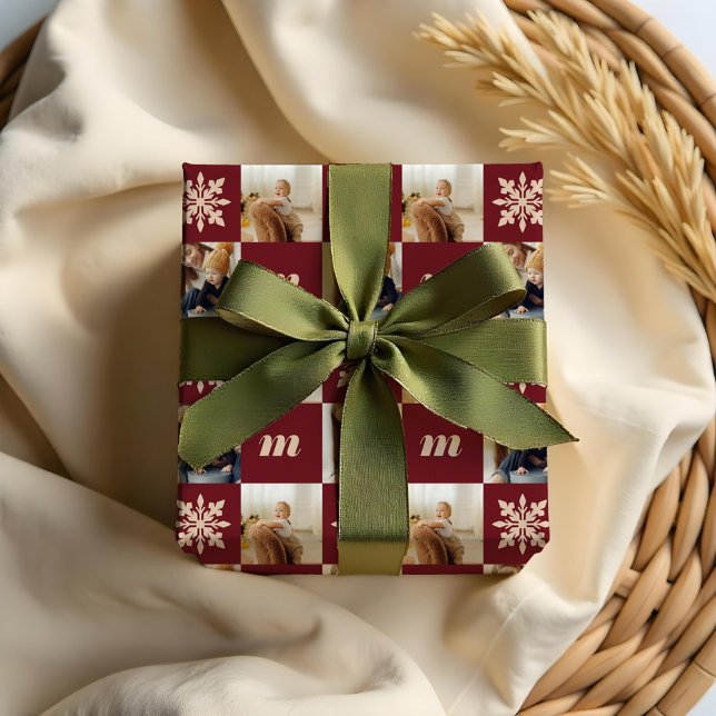 Benutzerdefiniertes Retro-Foto-Monogramm Geschenkpapier (Retro Chequered Pattern Custom Photo Monogram Wrapping Paper)