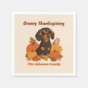 Benutzerdefiniertes Retro-Groovy-Dachshund-Thanksg Serviette